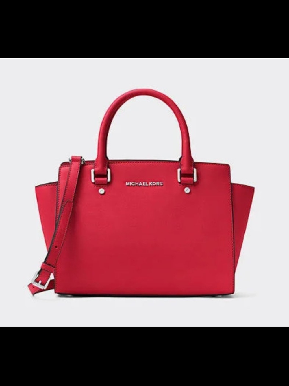 Michael Kors Cherry Red Leather Satchel with Removable Strap